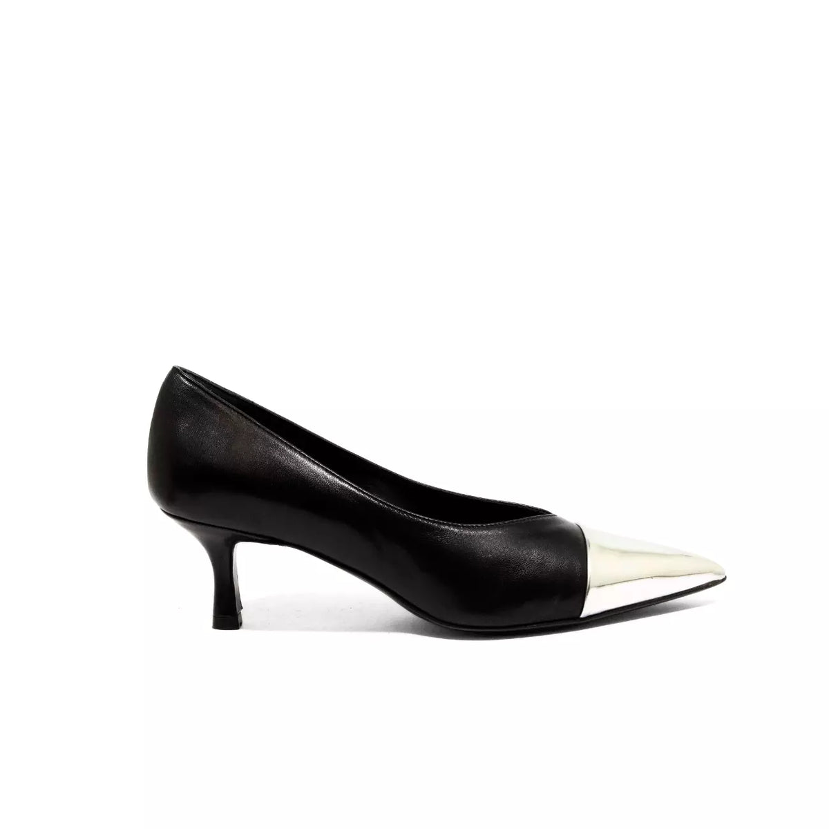 Décolleté donna in nappa nera con punta metallica argento  | Michele Lopriore