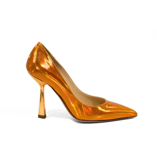 Décolleté donna metallizzata arancio con tacco alto  | Michele Lopriore