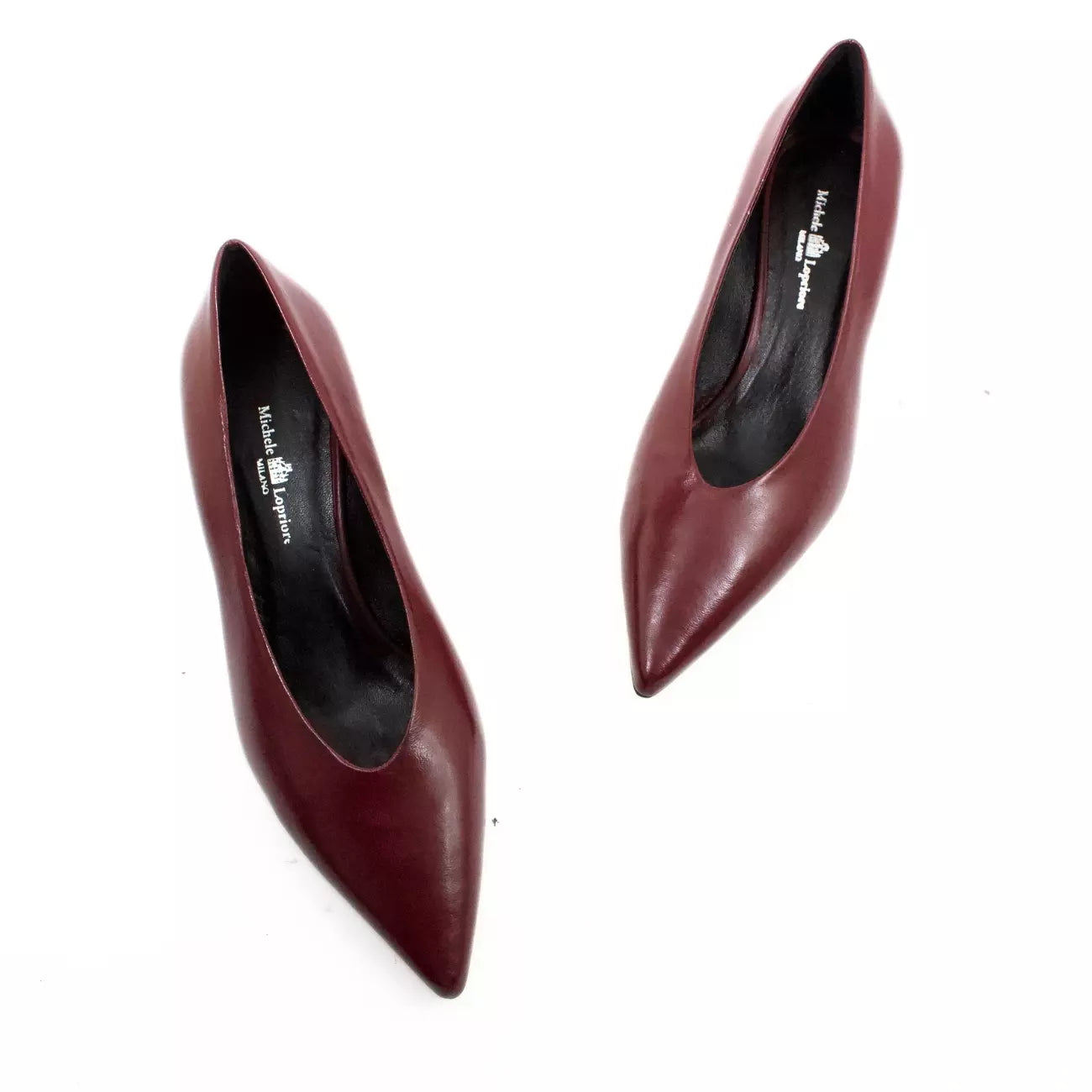 Décolleté bordeaux in in nappa guanto selvatico con scollo a uovo e tacco a rocchetto | Michele Lopriore