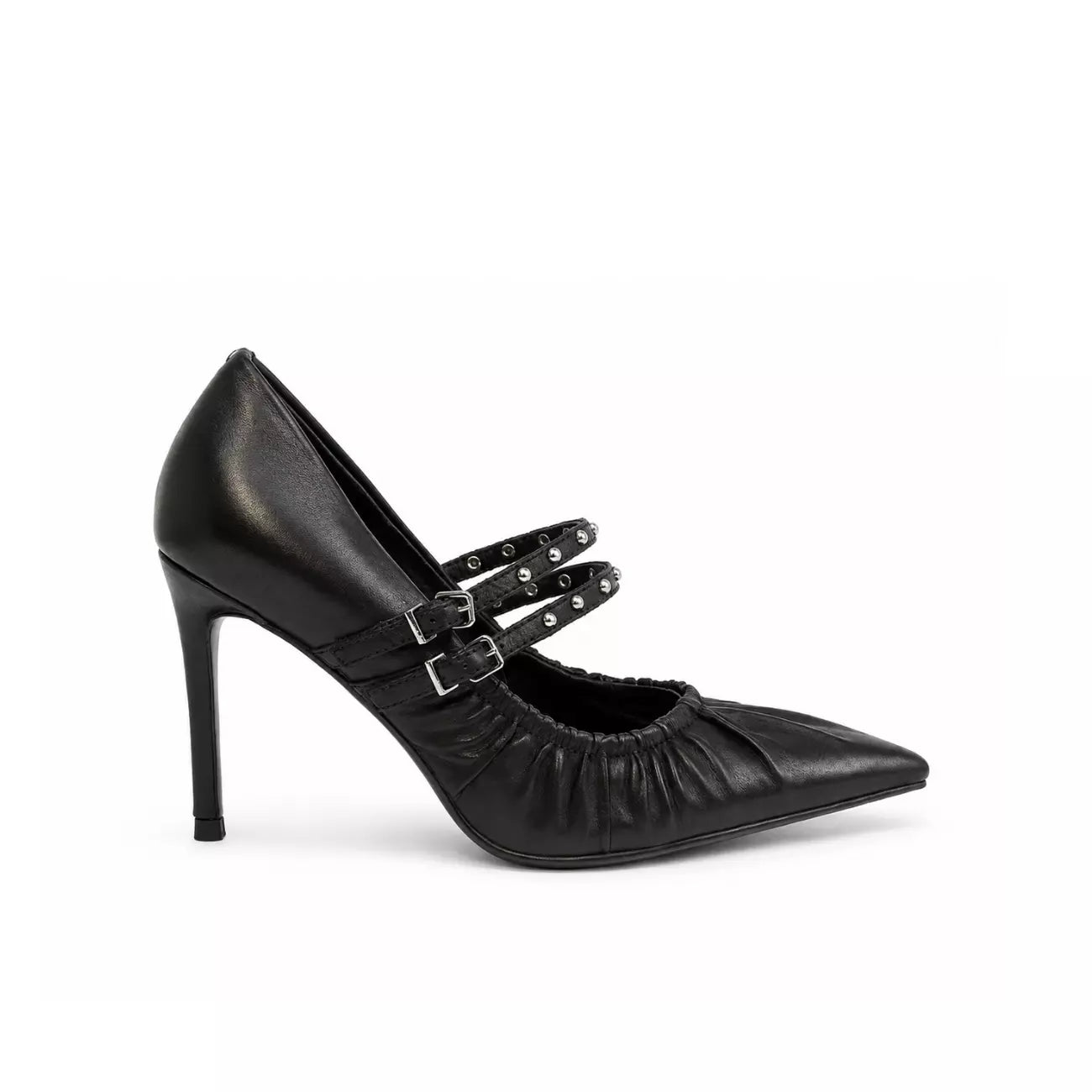 Décolleté Mary Jane in nappa nera con doppio cinturino borchiato  | Michele Lopriore
