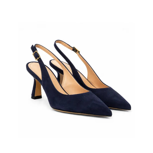 Décolleté slingback blu marino in camoscio con tacco medio