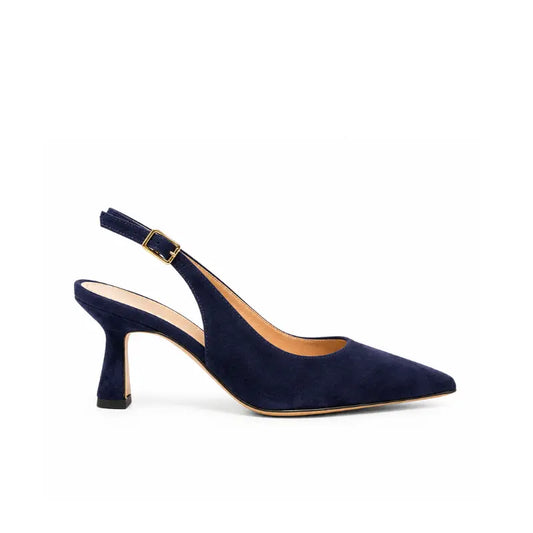 Décolleté slingback blu marino in camoscio con tacco medio