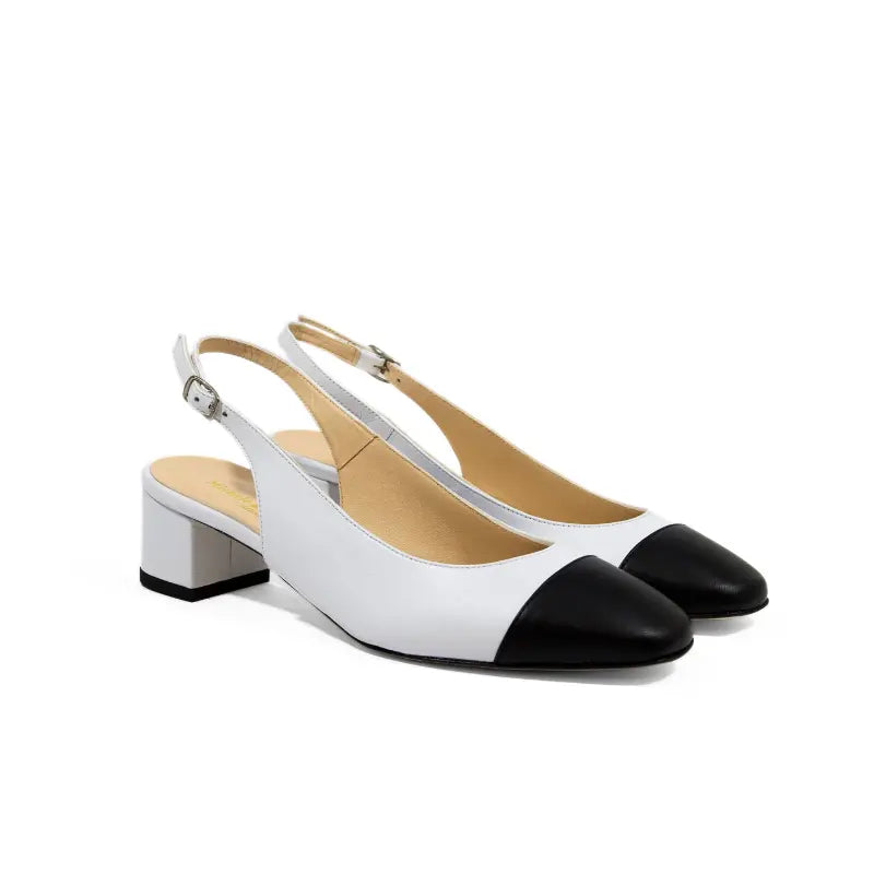 Décolleté slingback in nappa bianca con punta nera | Michele Lopriore