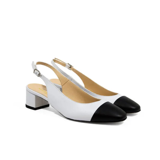 Décolleté slingback in nappa bianca con punta nera | Michele Lopriore