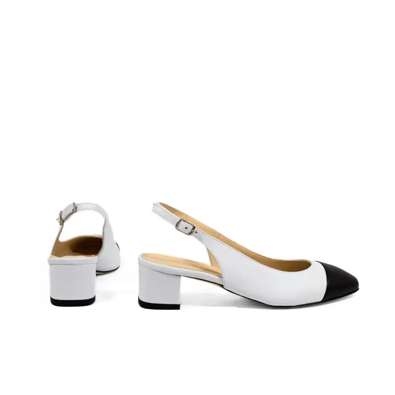 Décolleté slingback in nappa bianca con punta nera | Michele Lopriore