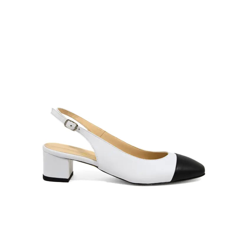Décolleté slingback in nappa bianca con punta nera | Michele Lopriore