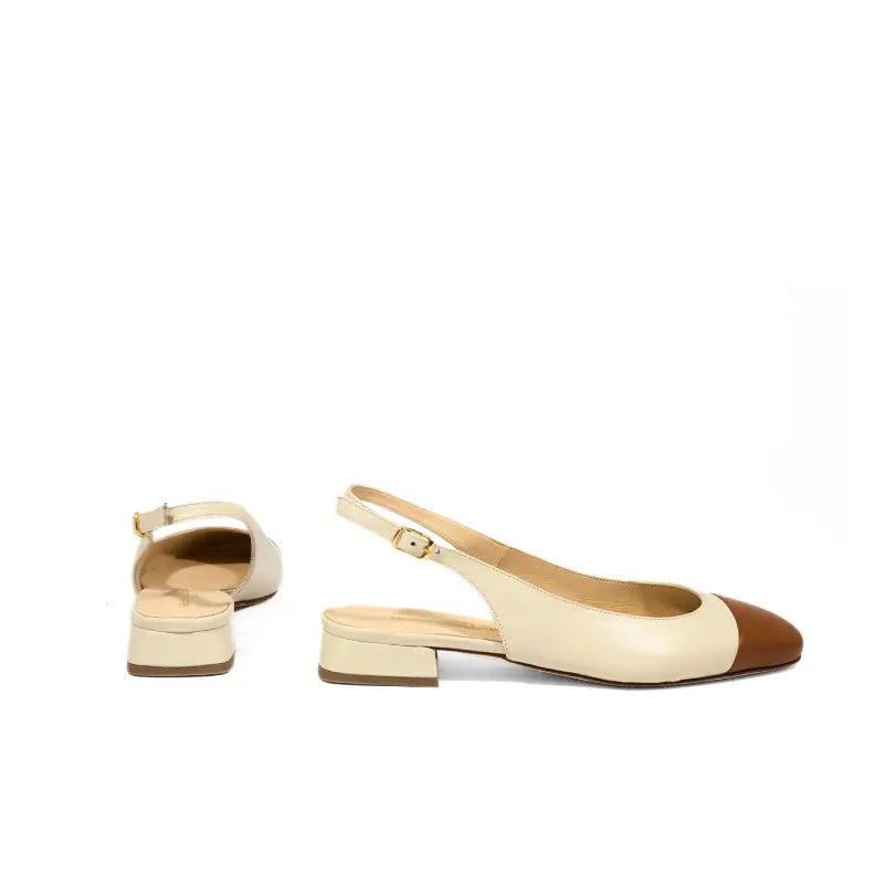 Décolleté slingback in nappa panna e cuoio | Michele Lopriore
