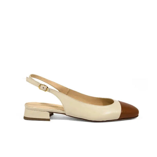 Décolleté slingback in nappa panna e cuoio | Michele Lopriore