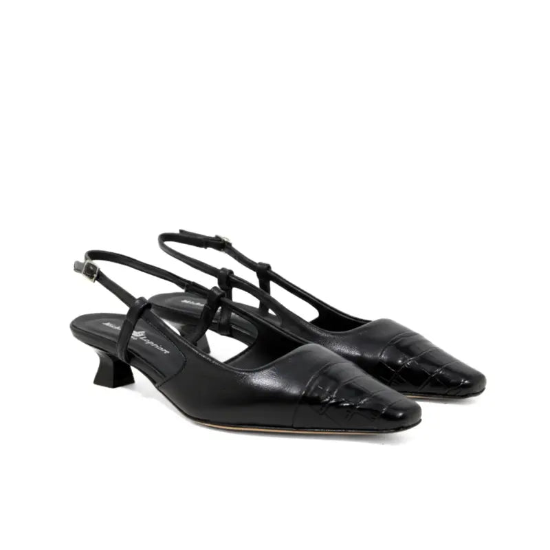 Décolleté slingback stampa cocco nera punta sfilata | Michele Lopriore