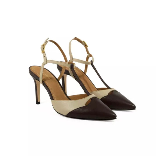Décolleté slingback testa di moro e panna con cinturino a T | Michele Lopriore