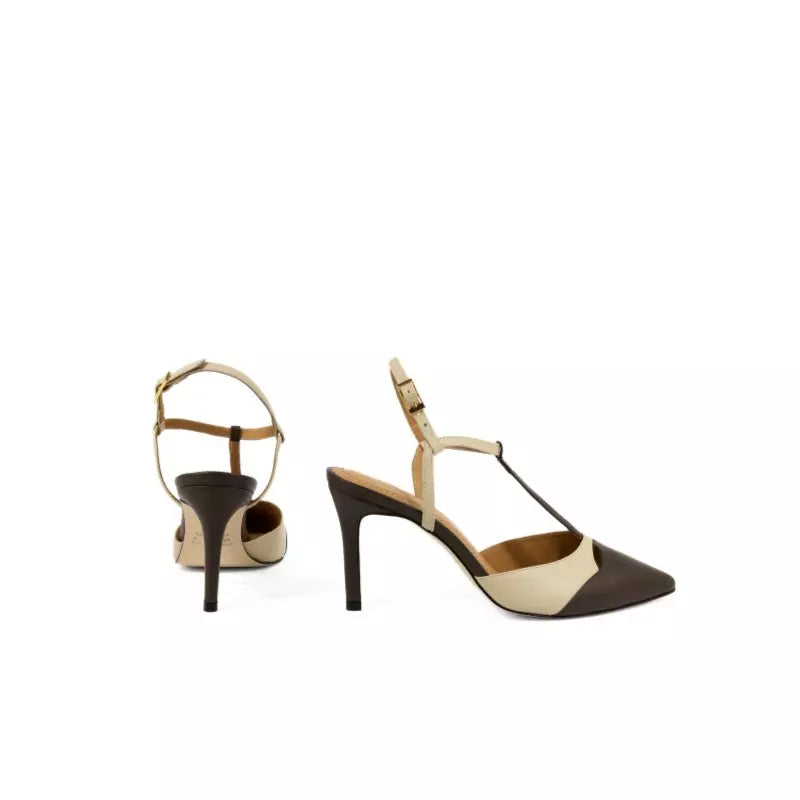 Décolleté slingback testa di moro e panna con cinturino a T | Michele Lopriore
