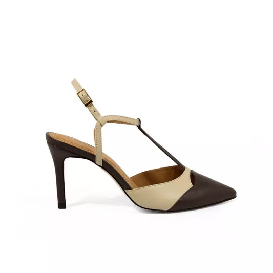 Décolleté slingback testa di moro e panna con cinturino a T | Michele Lopriore