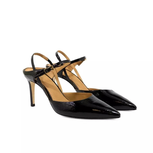 Décolleté slingback in vernice nera con punta fina | Michele Lopriore