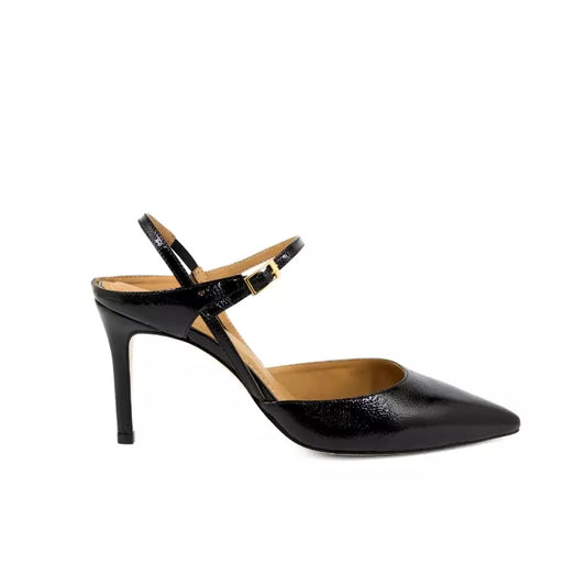 Décolleté slingback in vernice nera con punta fina | Michele Lopriore