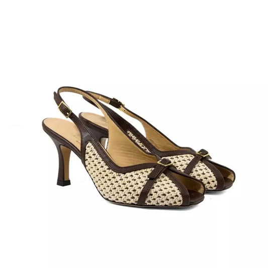 Décolleté slingback spuntata in rafia e pelle testa di moro | Michele Lopriore