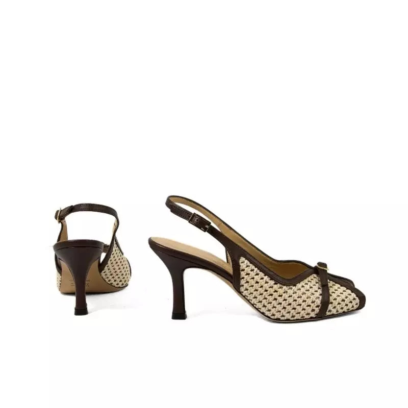 Décolleté slingback spuntata in rafia e pelle testa di moro | Michele Lopriore