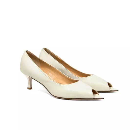 Décolleté spuntata in nappa off white tacco a rocchetto | Michele Lopriore
