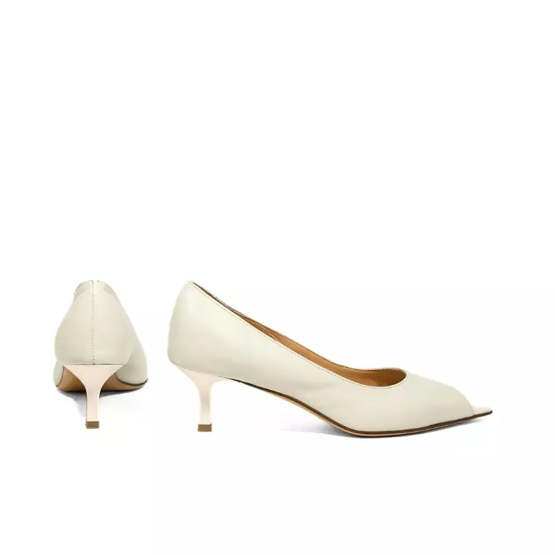 Décolleté spuntata in nappa off white tacco a rocchetto | Michele Lopriore