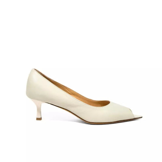 Décolleté spuntata in nappa off white tacco a rocchetto | Michele Lopriore