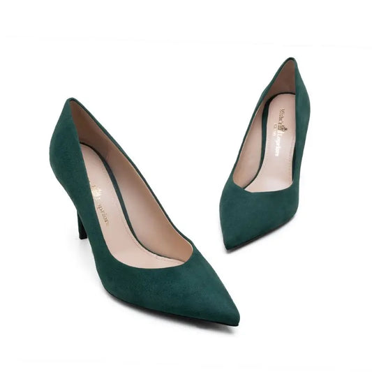 Décolleté verde in camoscio con tacco alto a spillo