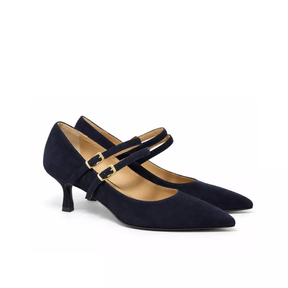 Mary Jane donna in camoscio blu navy con doppio cinturino | Michele Lopriore