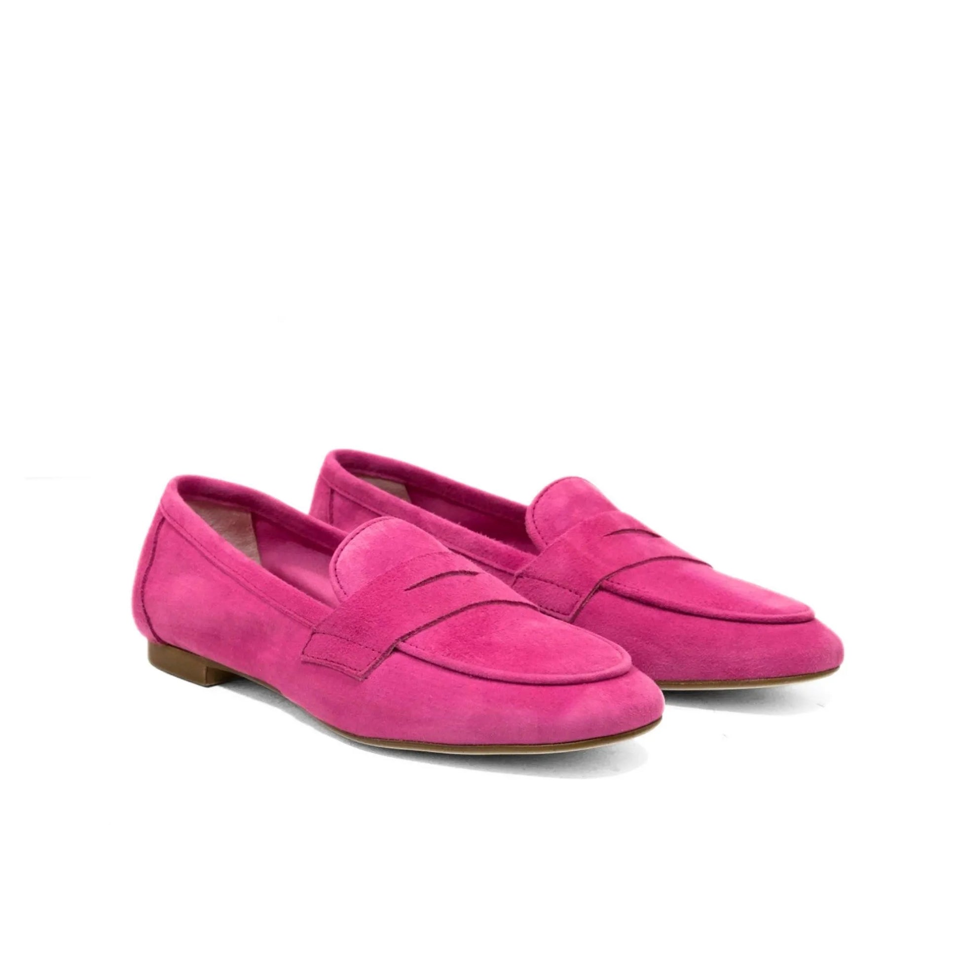 Mocassino in camoscio fucsia con mascherina