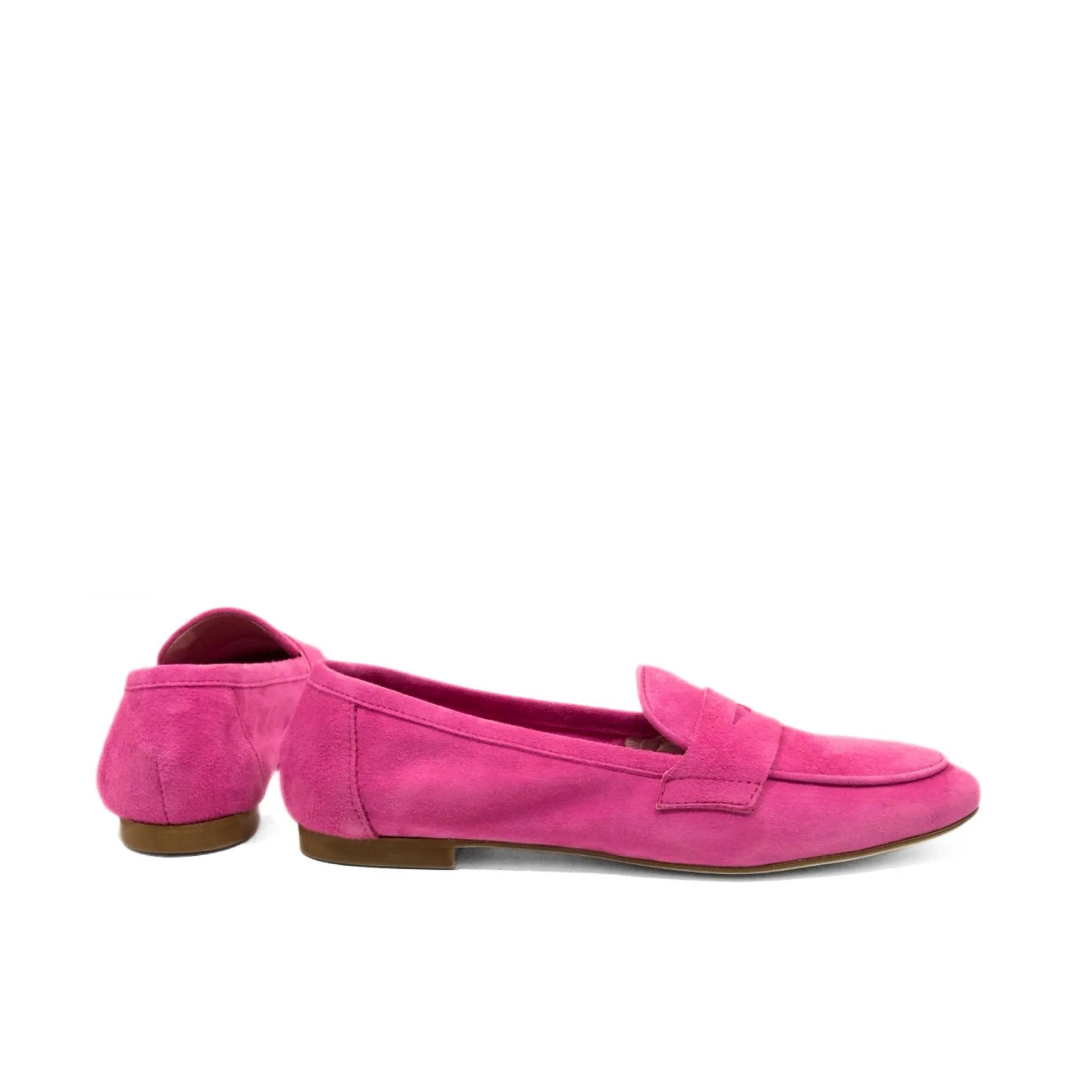 Mocassino in camoscio fucsia con mascherina