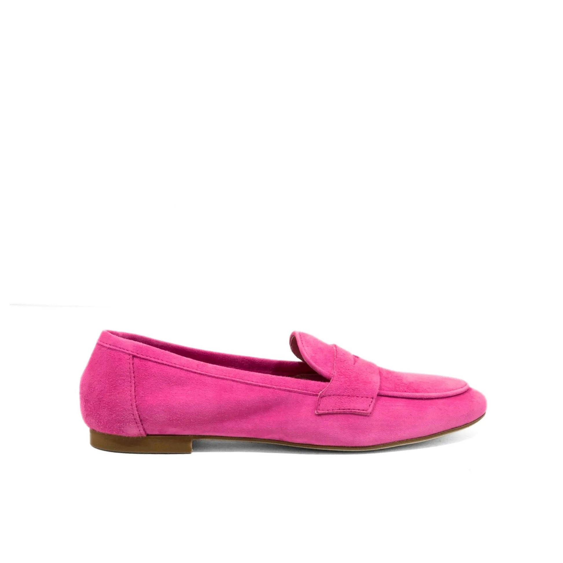 Mocassino in camoscio fucsia con mascherina