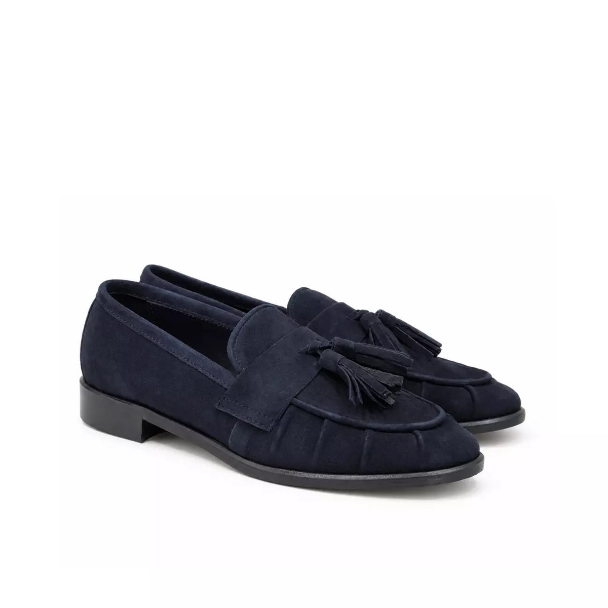 Mocassino donna blu navy in camoscio con nappine | Michele Lopriore