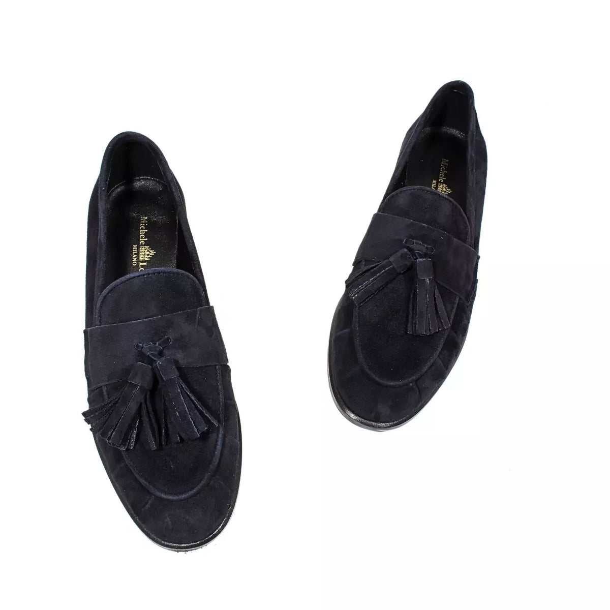 Mocassino donna blu navy in camoscio con nappine | Michele Lopriore
