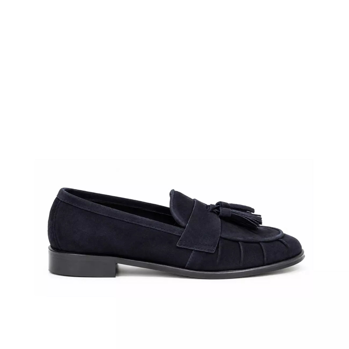 Mocassino donna blu navy in camoscio con nappine | Michele Lopriore