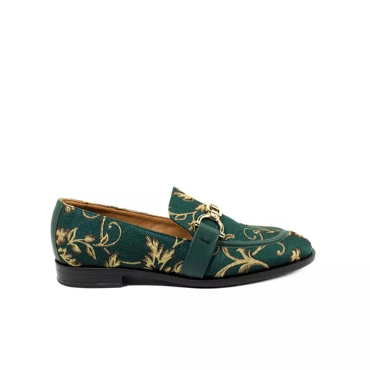 Mocassino Frau in tessuto jacquard verde con morsetto dorato | Michele Lopriore