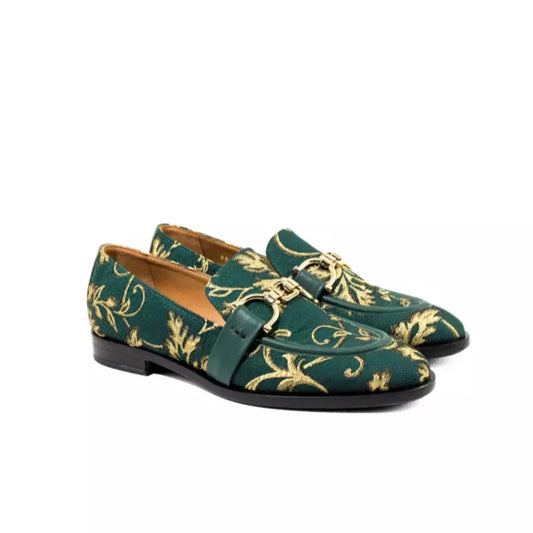 Mocassino Frau in tessuto jacquard verde con morsetto dorato | Michele Lopriore