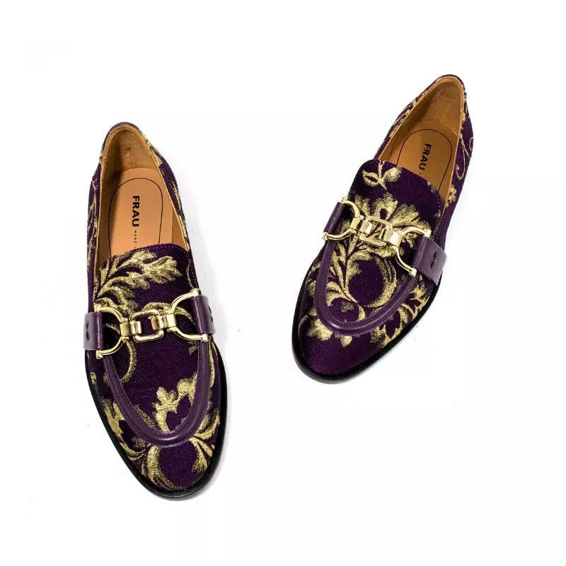 Mocassino Frau in tessuto jacquard viola con morsetto dorato | Michele Lopriore