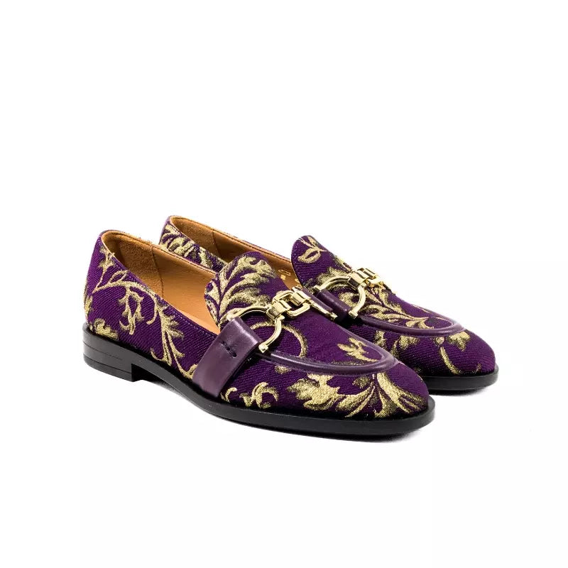 Mocassino Frau in tessuto jacquard viola con morsetto dorato | Michele Lopriore