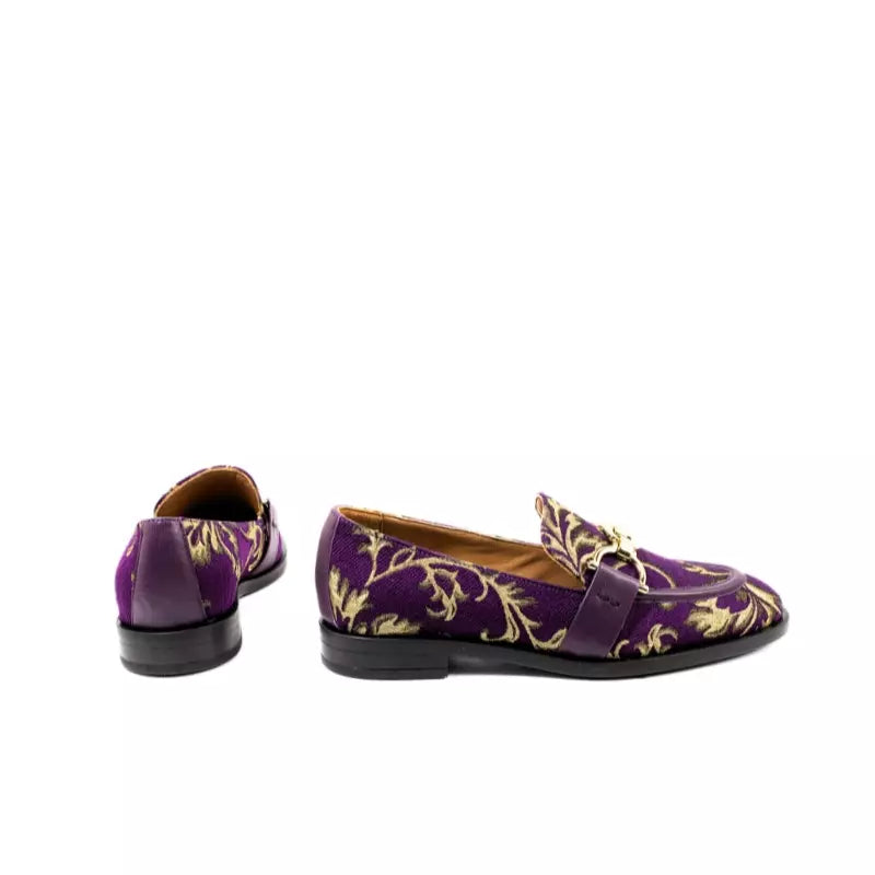 Mocassino Frau in tessuto jacquard viola con morsetto dorato | Michele Lopriore