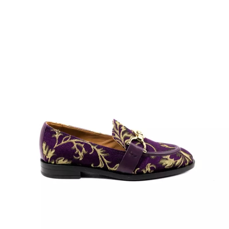 Mocassino Frau in tessuto jacquard viola con morsetto dorato | Michele Lopriore