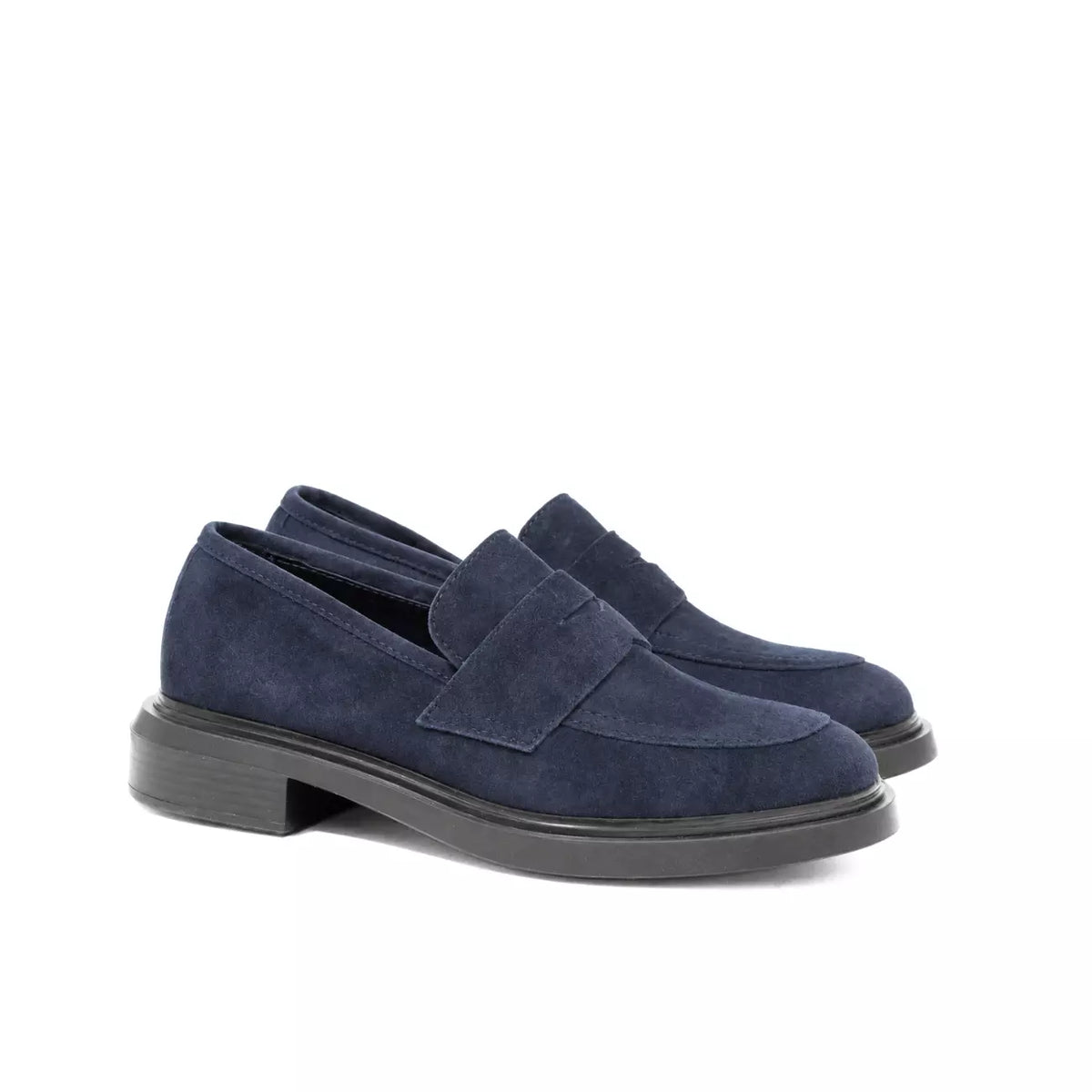 Mocassino in camoscio blu con mascherina | Michele Lopriore