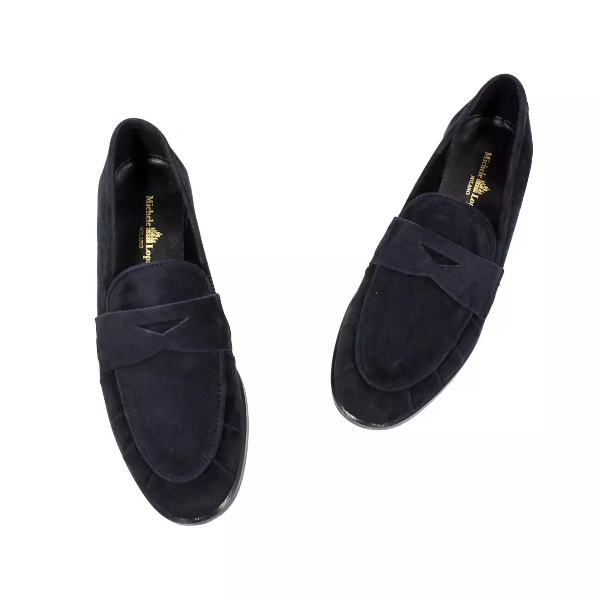 Mocassino in camoscio blu con mascherina | Michele Lopriore