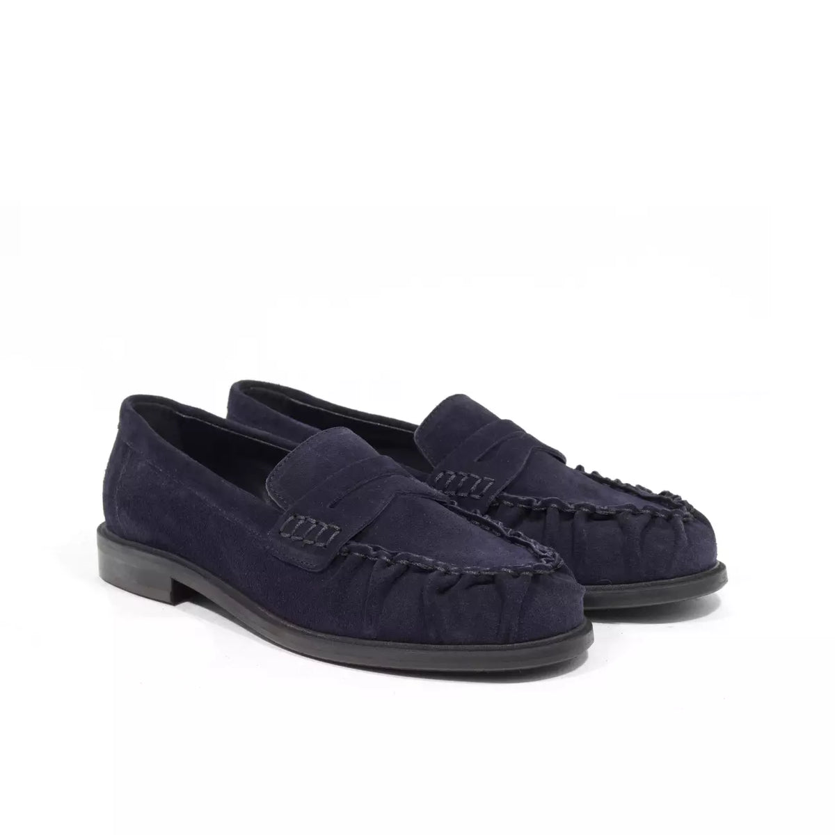 Mocassino in camoscio blu navy arricciato | Michele Lopriore