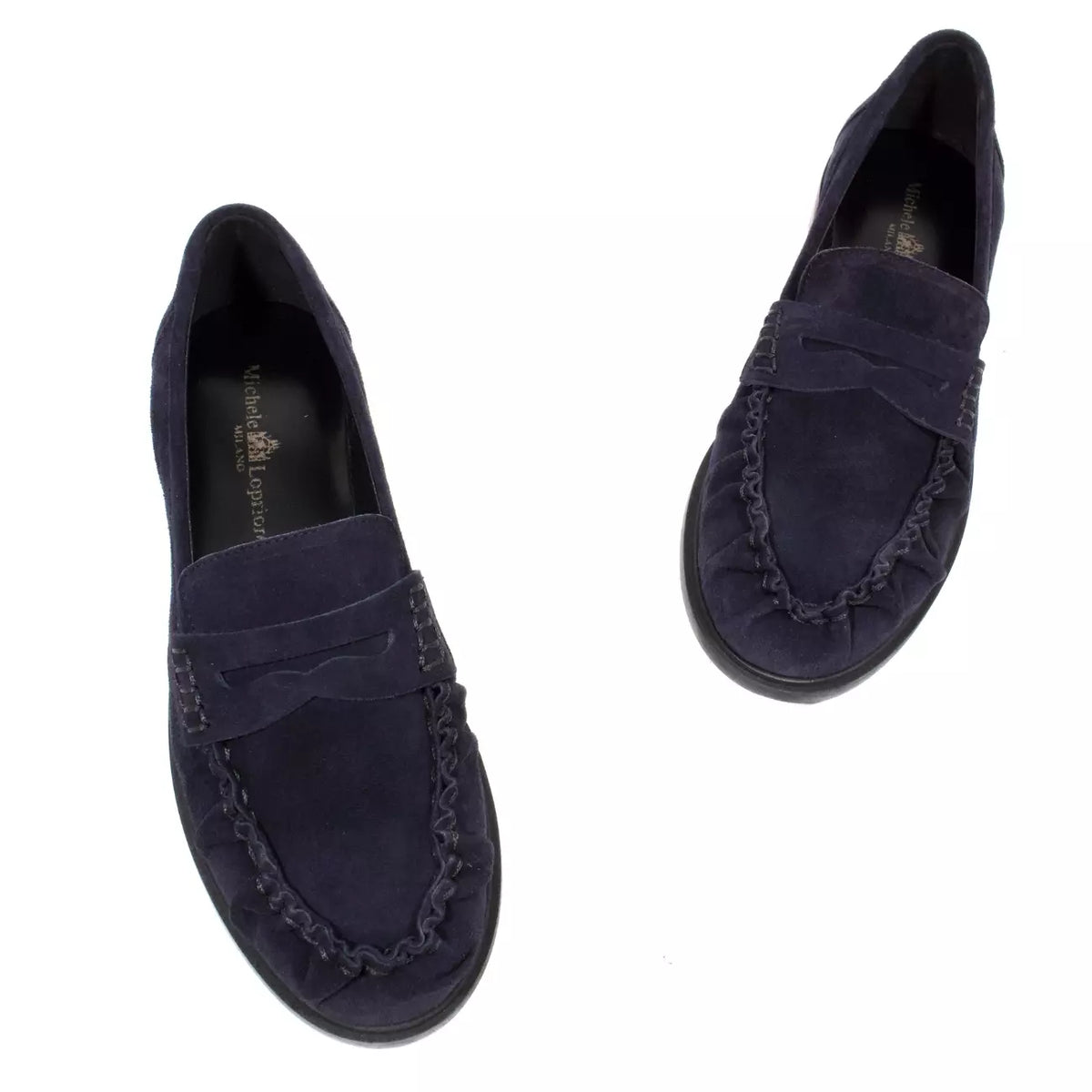 Mocassino in camoscio blu navy arricciato | Michele Lopriore