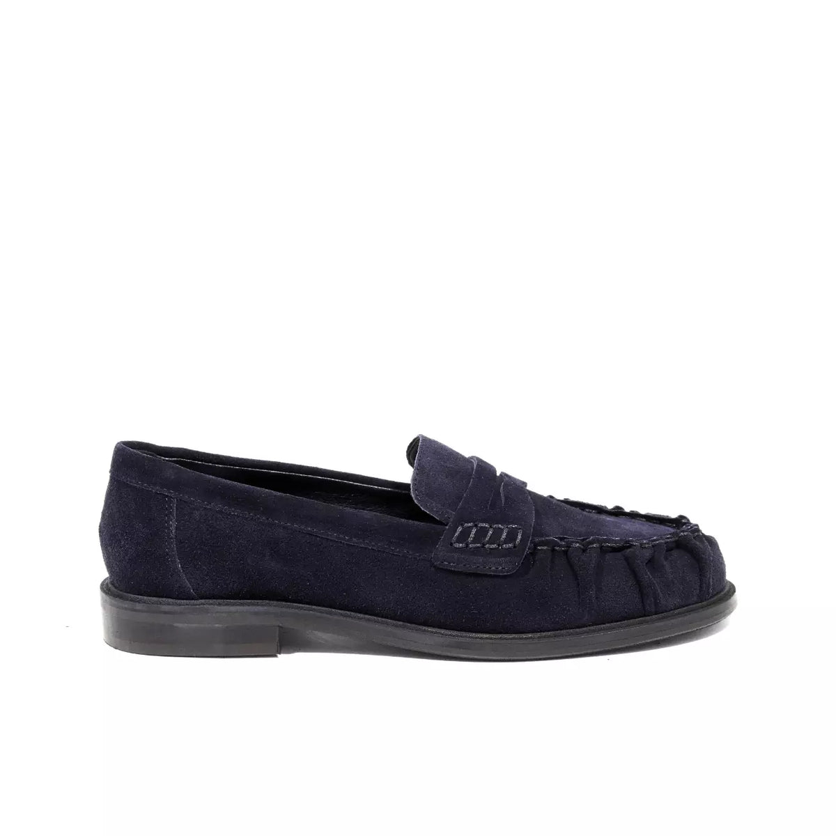 Mocassino in camoscio blu navy arricciato | Michele Lopriore
