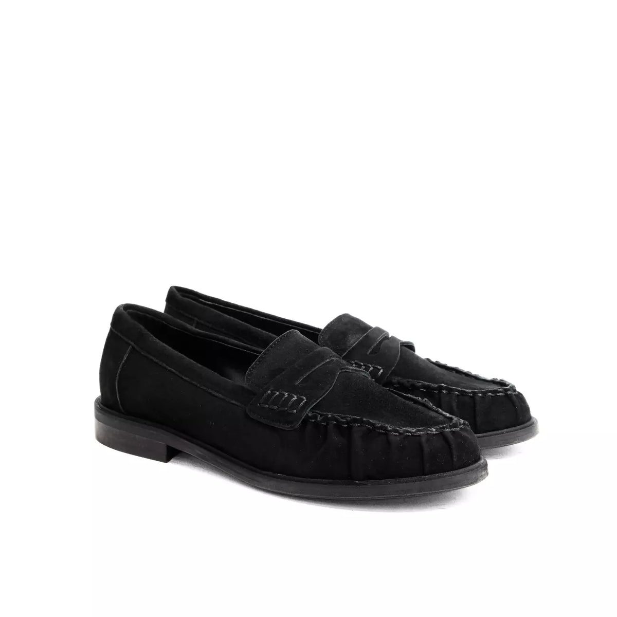 Mocassino in camoscio nero arricciato | Michele Lopriore