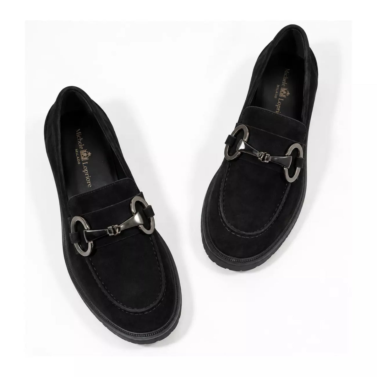 Mocassino in camoscio nero con morsetto | Michele Lopriore