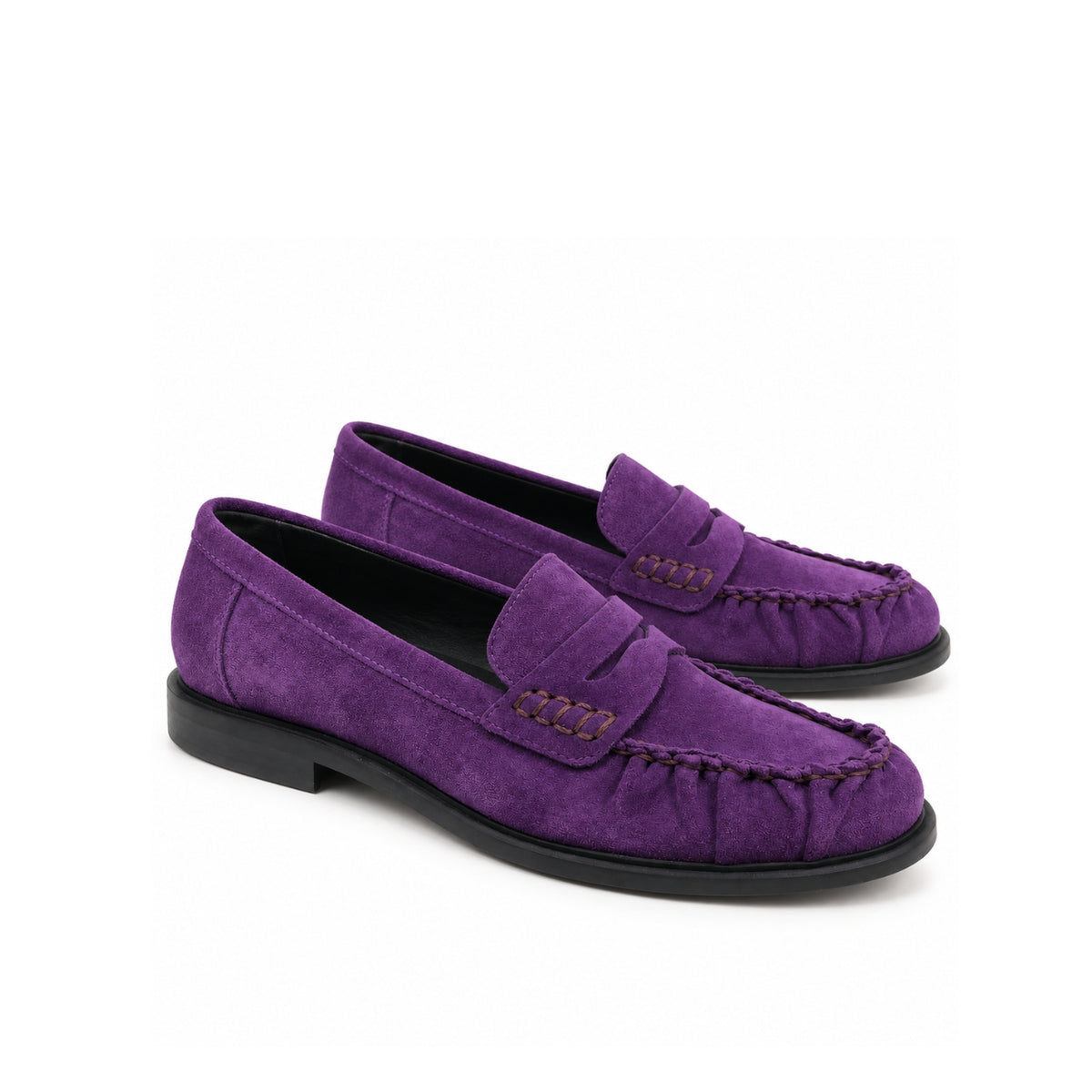 Mocassino in camoscio viola arricciato | Michele Lopriore