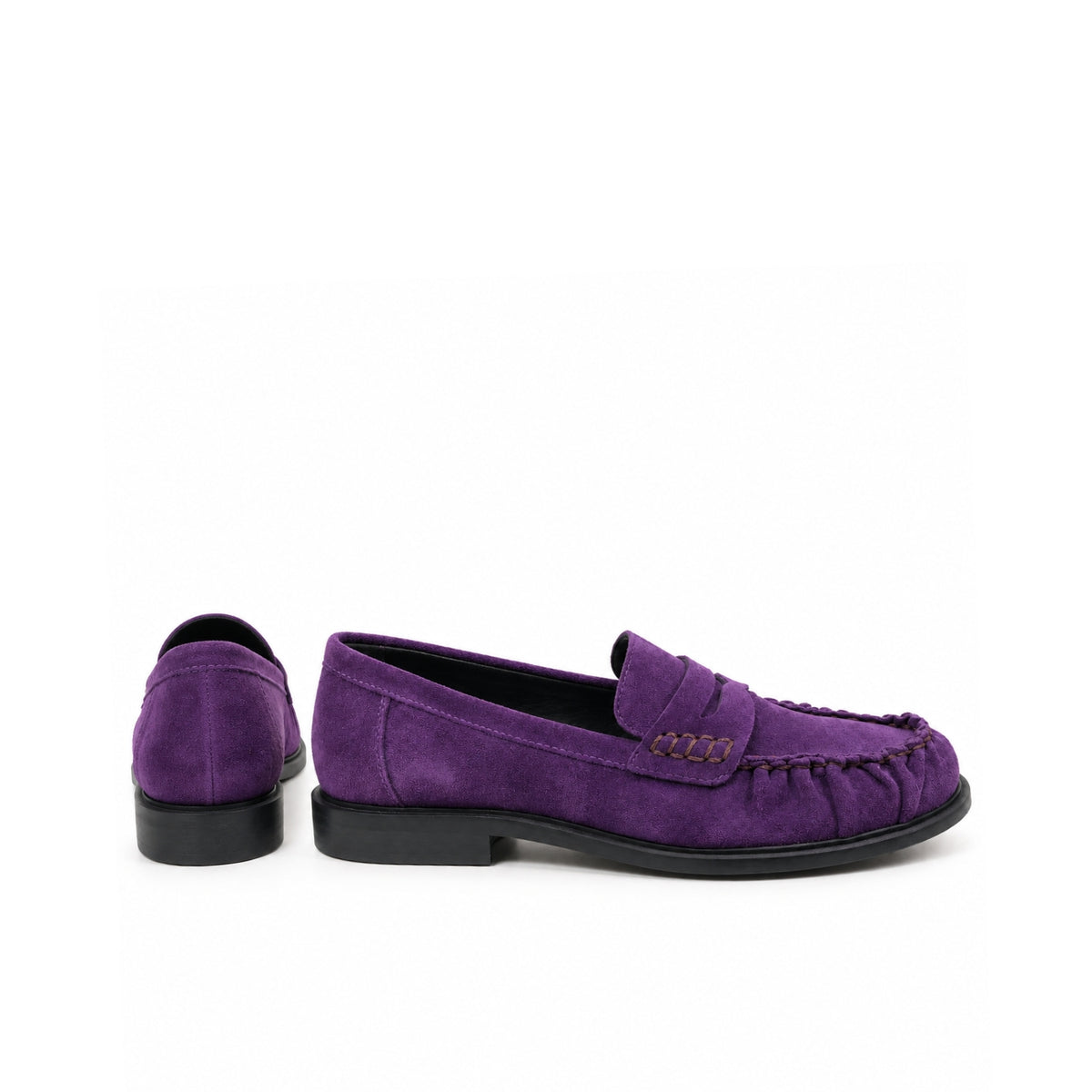 Mocassino in camoscio viola arricciato | Michele Lopriore