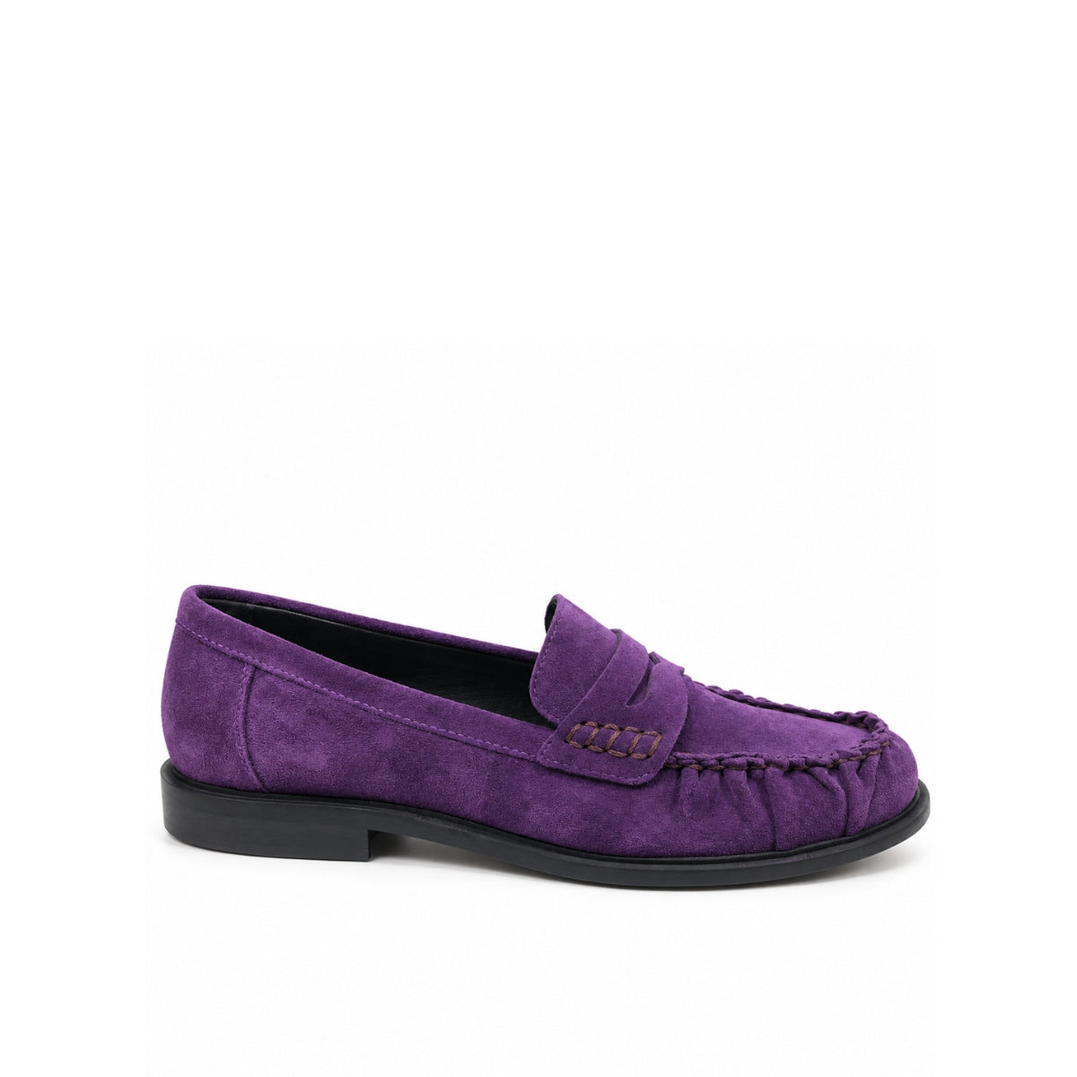 Mocassino in camoscio viola arricciato | Michele Lopriore