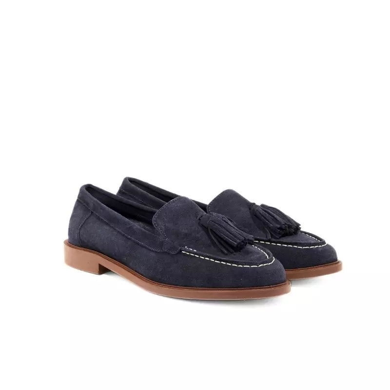 Mocassino in camoscio blu con nappine | Michele Lopriore