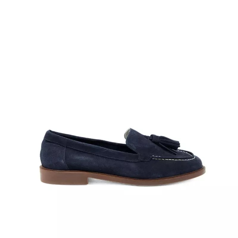 Mocassino in camoscio blu con nappine | Michele Lopriore