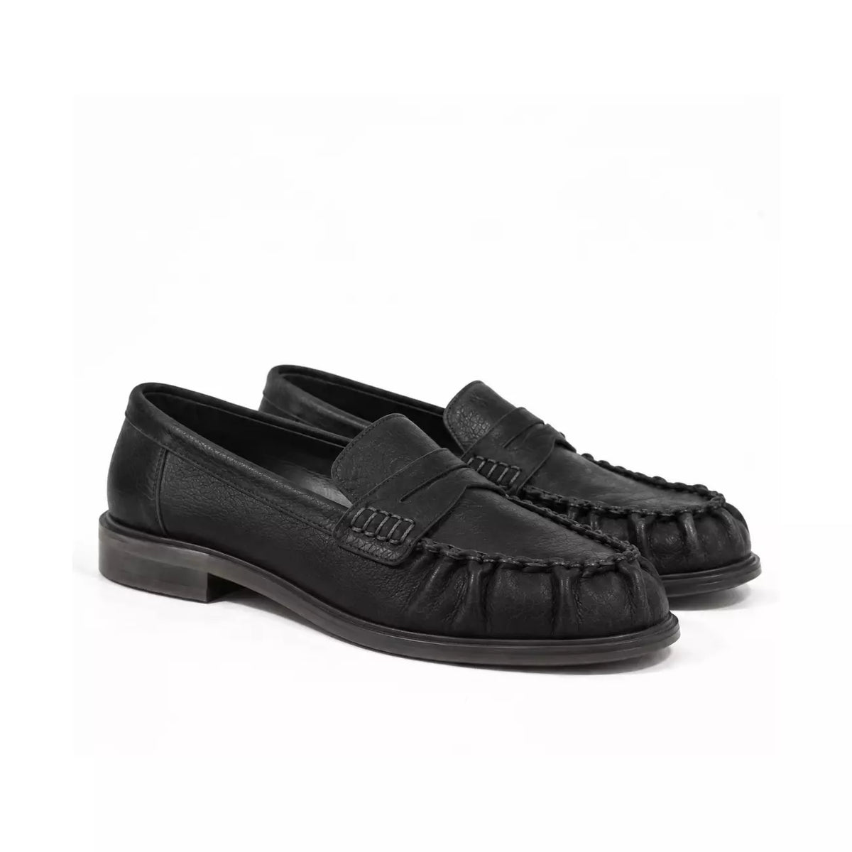 Mocassino in rock nero arricciato | Michele Lopriore